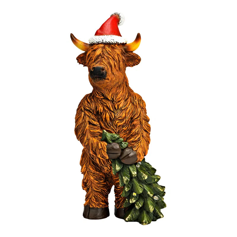 LED Highland Rind mit Tannenbaum aus Poly B15 × H31 × T12 cm