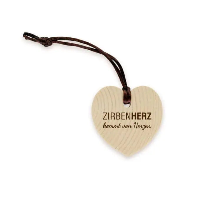 Zirbenholz-Herz mit Satinkordel – Geschenkanhänger 5 × 5 cm