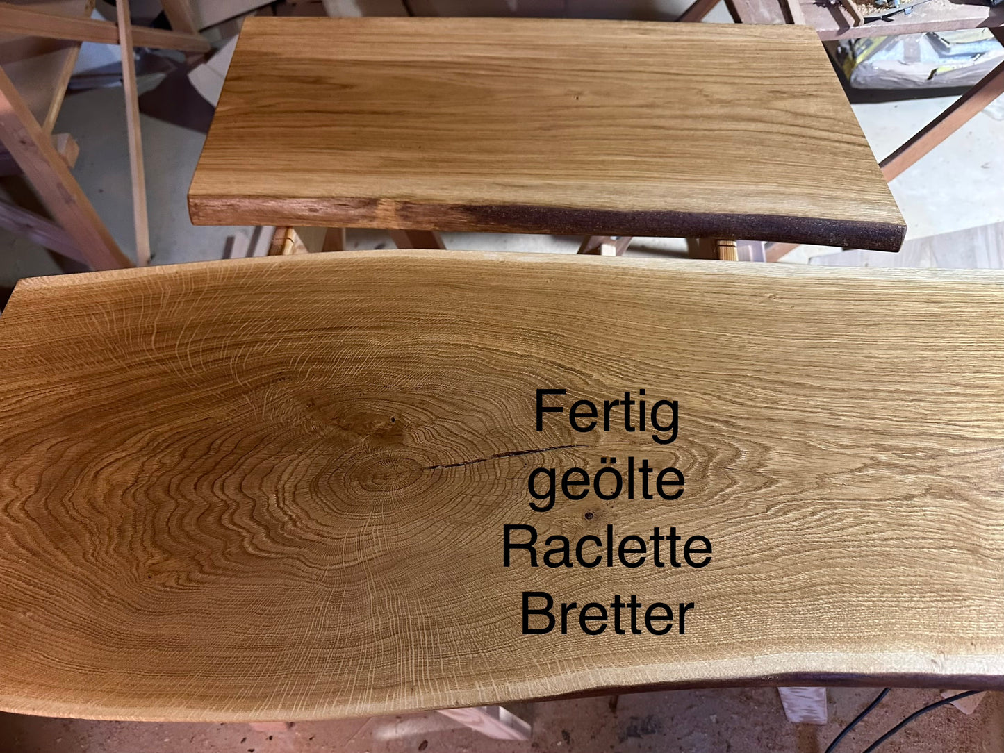 Raclette Board / Raclette Tisch massiv Eiche mit Waldkante / ohne Waldkante