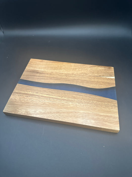 Servierbrett mit epoxidharz Optisch wie river table Akazienholz mit blauem Epoxidharz 250x190mm