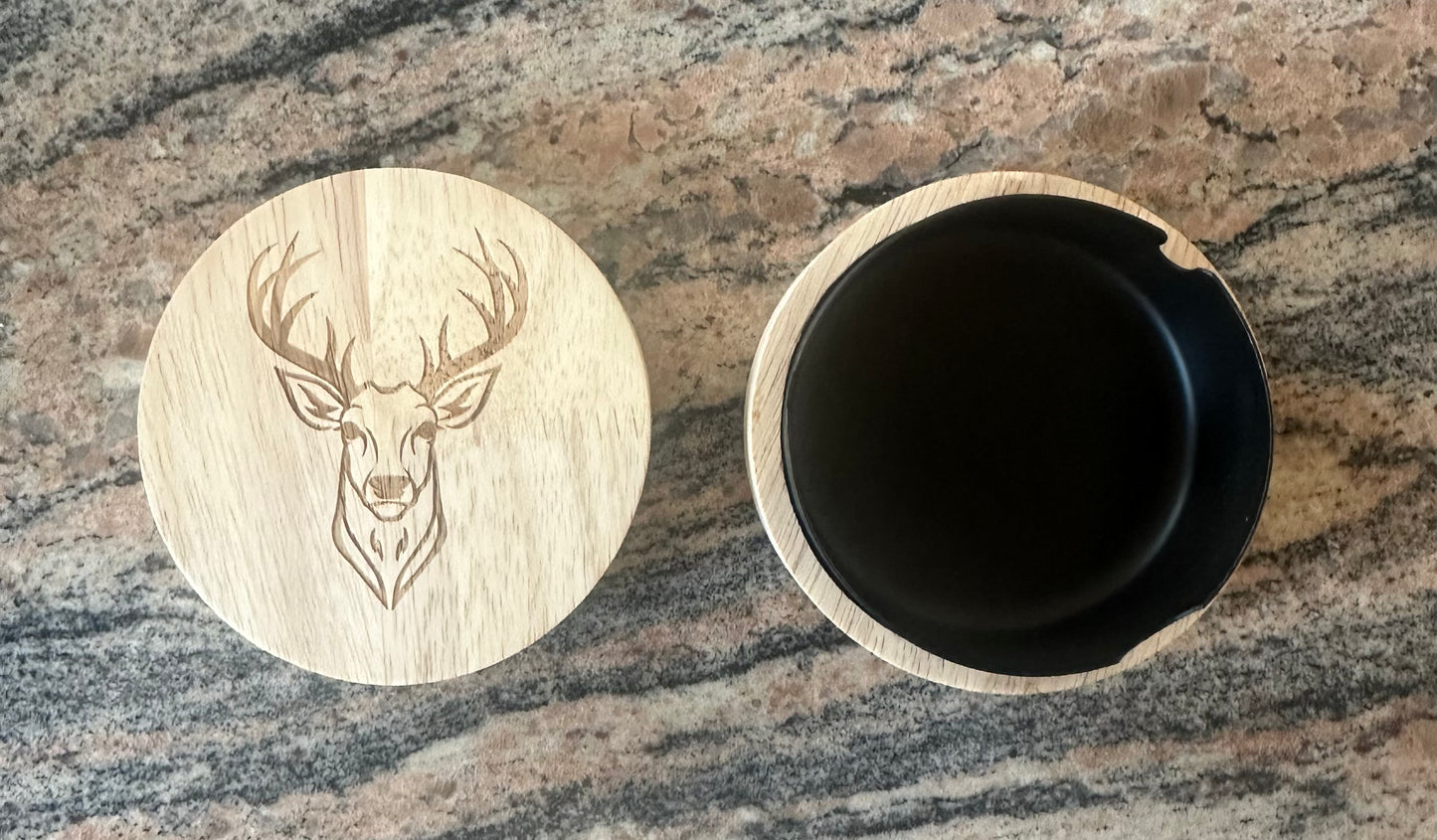 Aschenbecher incl. Hirschkopf gelasert 90mm Durchmesser