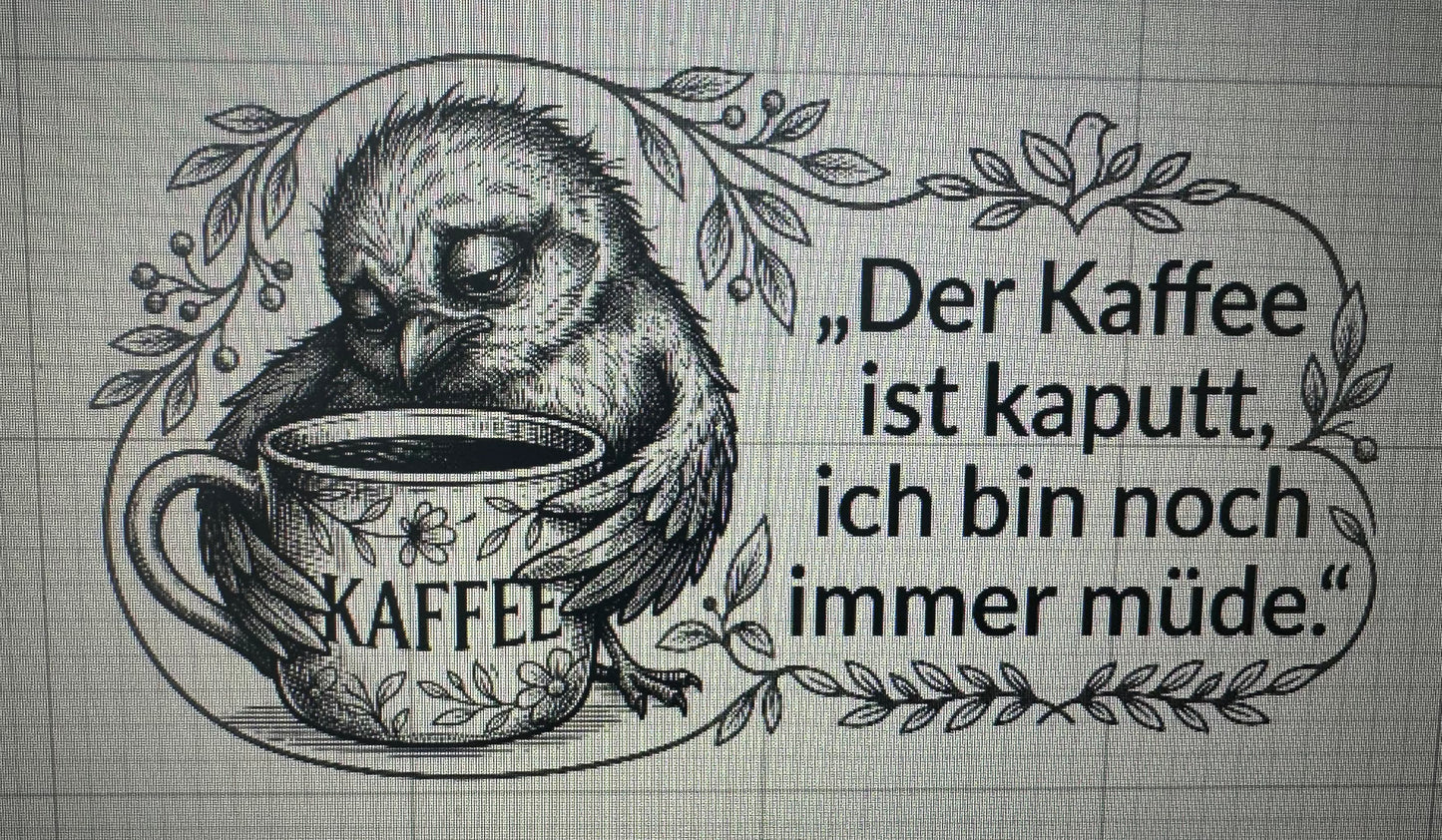 Vesper Brettchen Buche massiv "Kaffee ist kaputt, ich bin immer noch Müde". 260x150mm