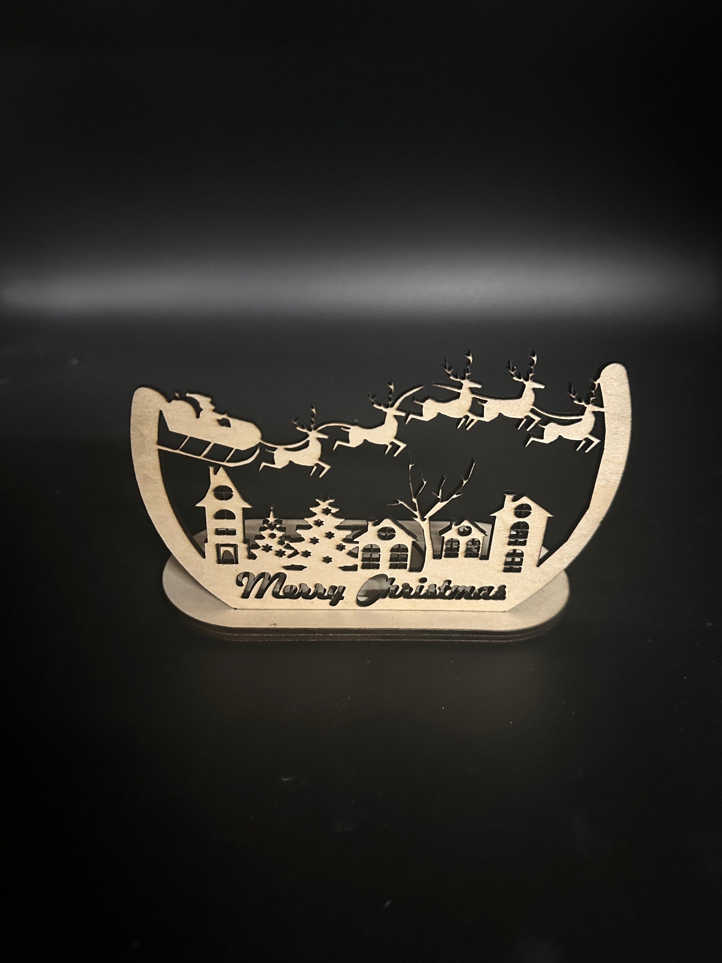 Weihnachtsdorf Kerzenhalter Weihnachtsmann Schlitten Szene