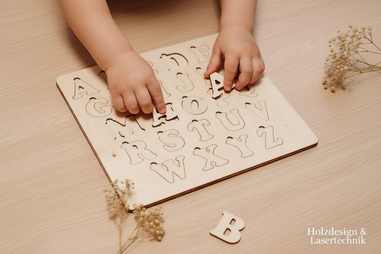 Alphabet Puzzle am Tisch mit Kleinkind