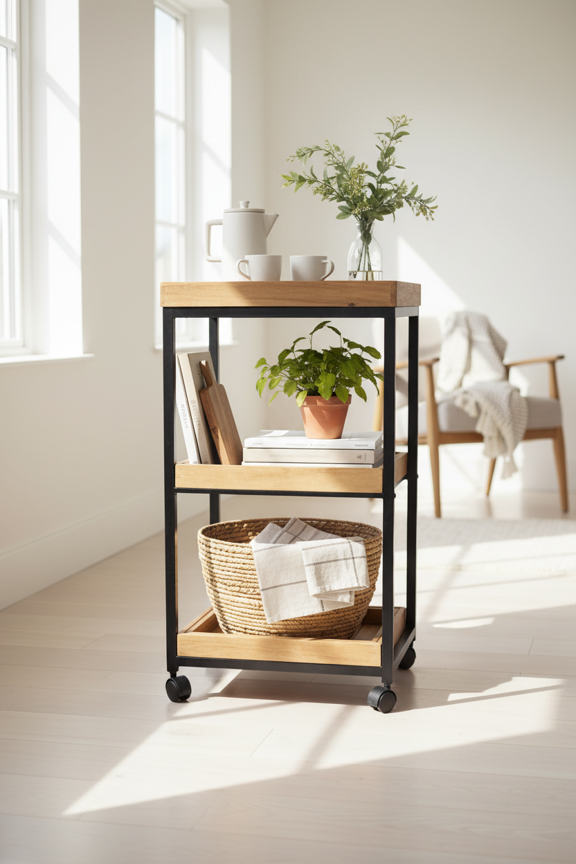 Dekorierter Servierwagen Living-Wood