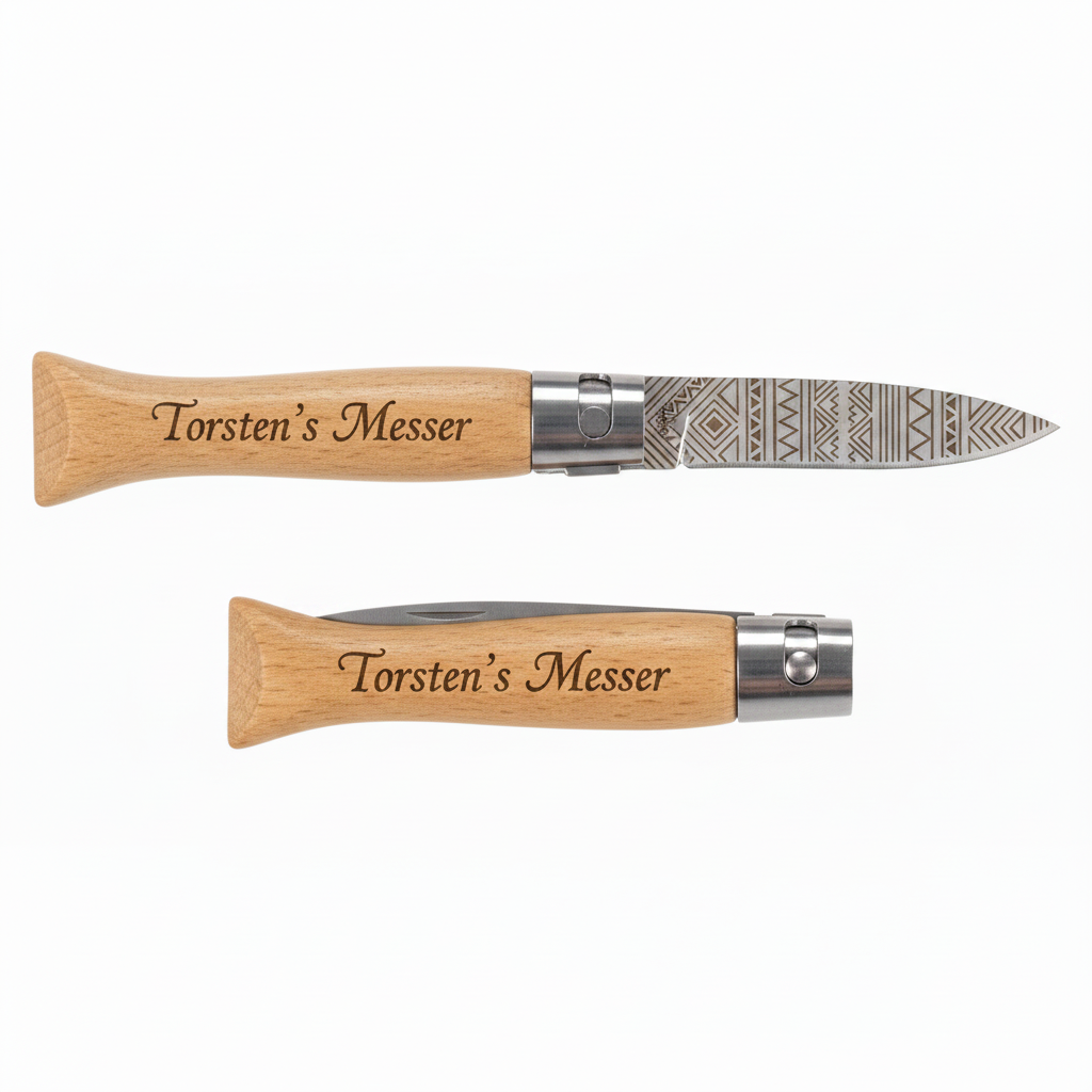 Klappmesser mit Gravur auf Griff und Klinge