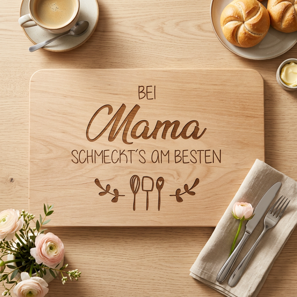 Mama-Brettchen in einer liebevoll dekorierten Frühstücksszene