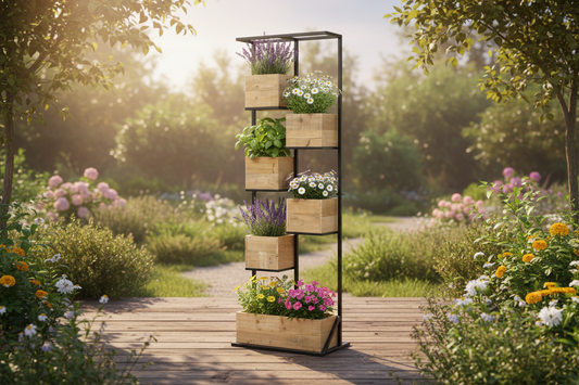 Pflanzregal Recycling Wood – dekoriert