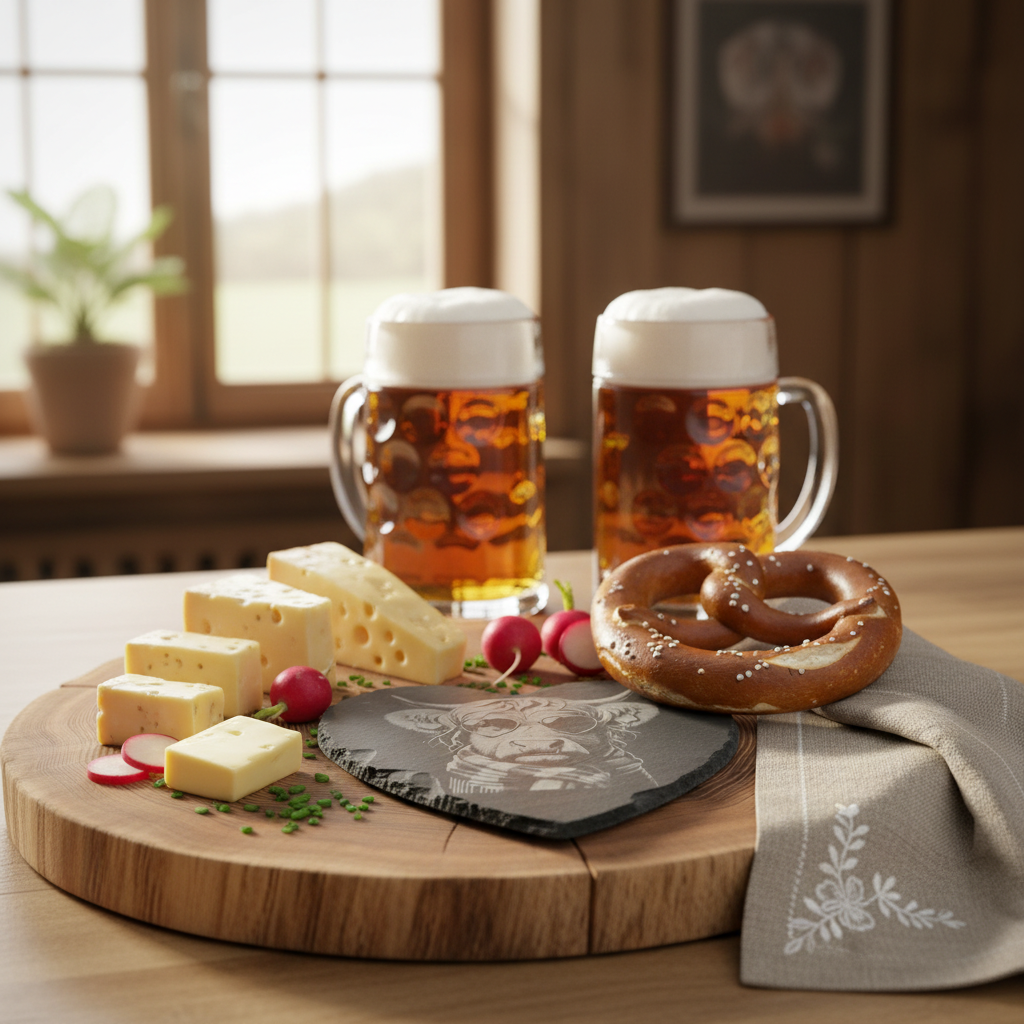 Schieferherz mit Muni-Motiv - Brotzeit-Dekoration