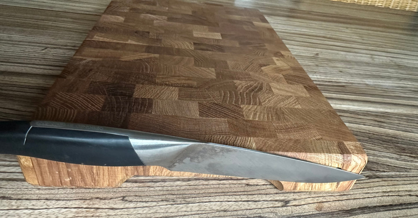 Stirnholz Arbeitsbrett Eiche massiv geölt incl. Magnethalterung für Messer