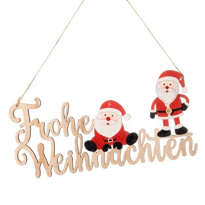 HOLZHÄNGER FROHE WEIHNACHTEN 30X14CM NATUR/WEIß/ROT