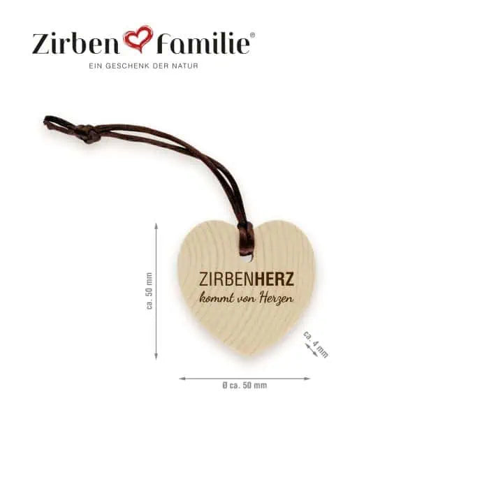 Zirbenholz-Herz mit Satinkordel – Geschenkanhänger 5 × 5 cm