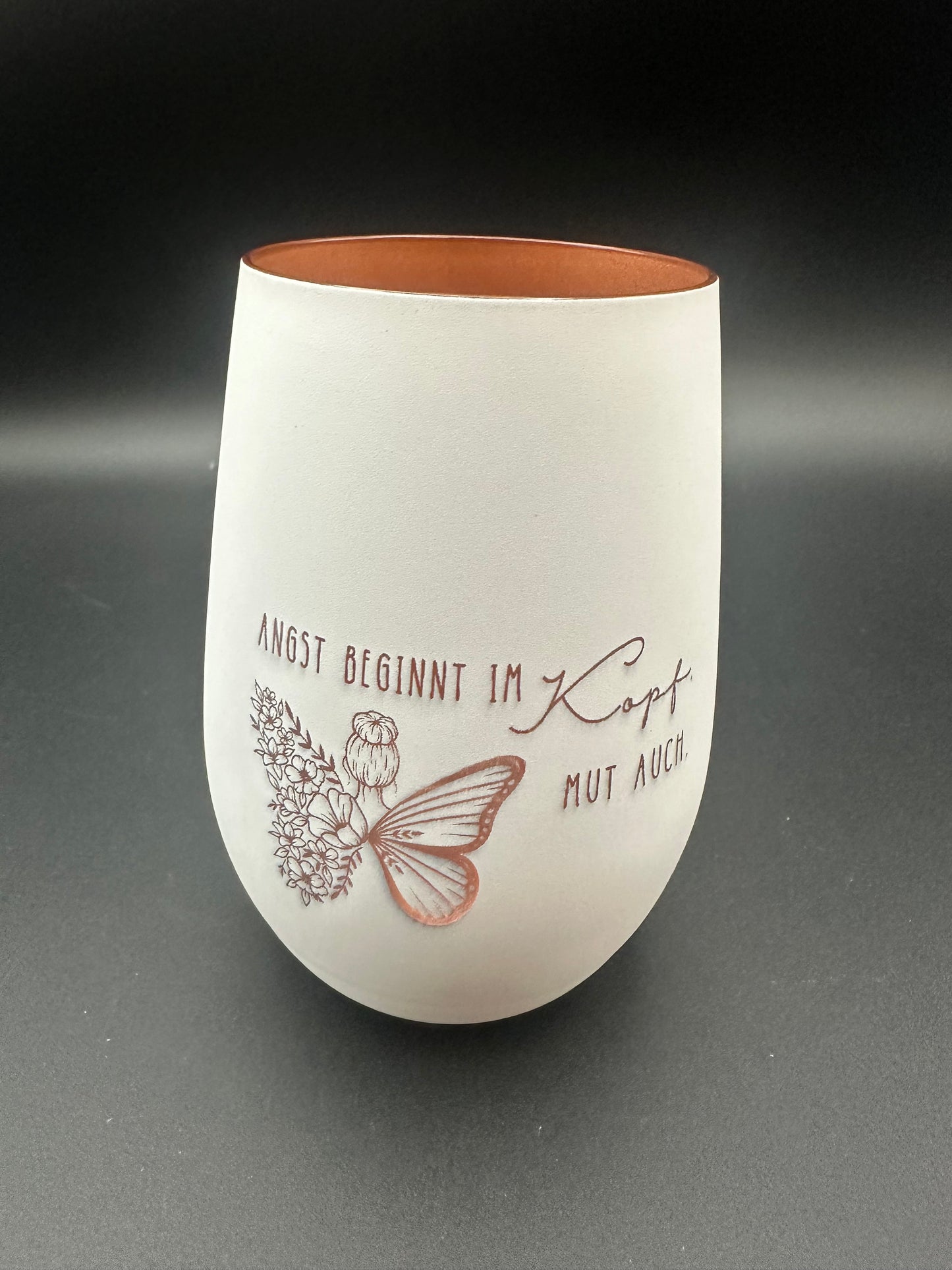 Stölzle Glas Windlicht "Schmetterling Angst / MUT"