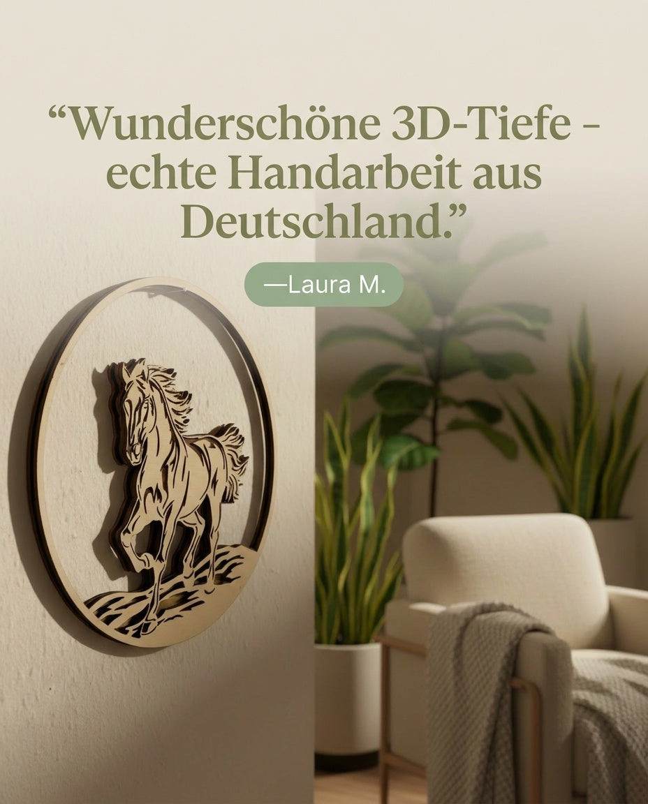 3D Wandbild Pferd in Action mehrlagig zwei Größen 200mm & 280mm