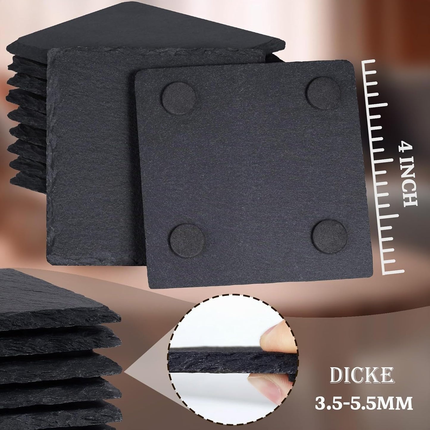 Schiefer-Untersetzer 10x10 cm – Schwarze Steinuntersetzer mit Wunschmotiv-Gravur