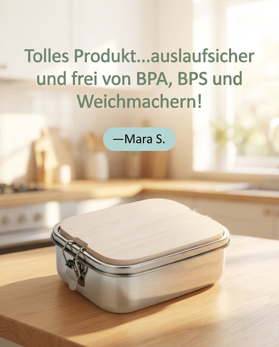 Brotdose / Lunchbox 1200ml Edelstahl mit Schneidebrett aus massivem Ahornholz FSC® incl. Gravur