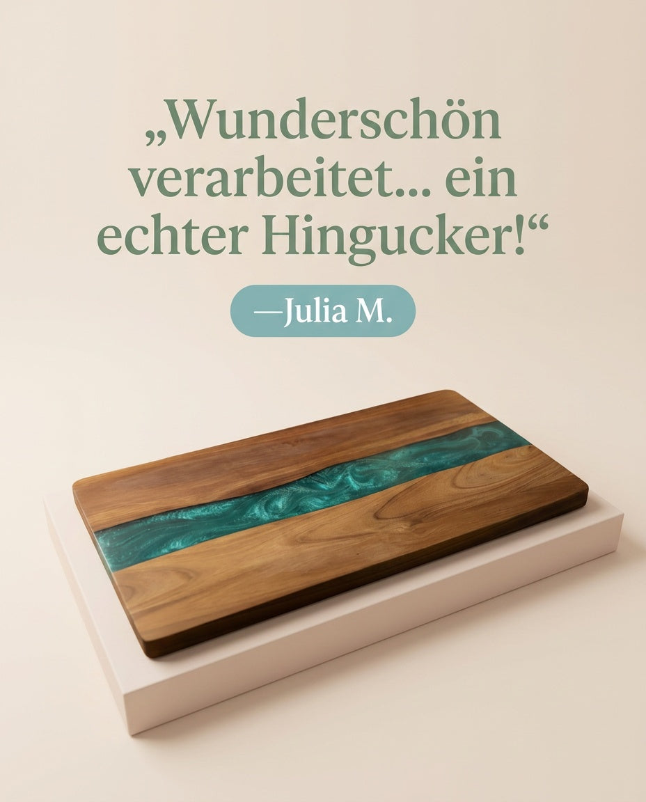 Teak Holz Servierbrett mit River Epoxidharz grün/blau oder pink 460x230mm
