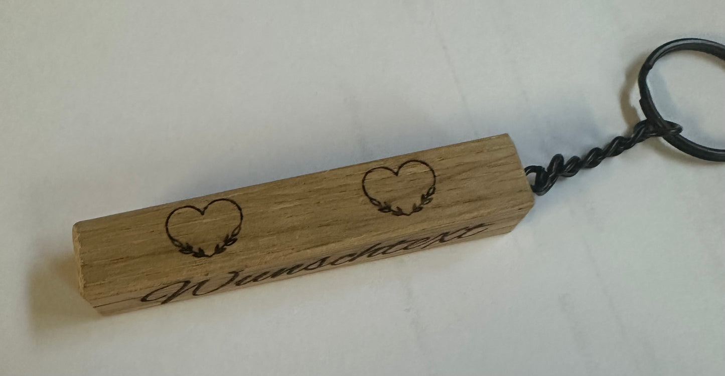 Schlüsselanhänger Holz Eiche oder Buche 70mm Länge 13x13mm Wunschtext und oder LOGO