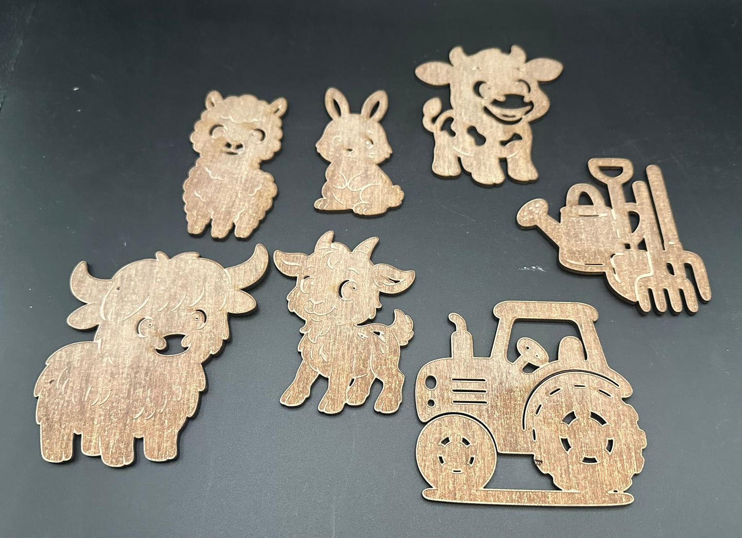 Holz Magnet Set Bauernhof aus Eiche – geölt mit Leinöl 7 teilig