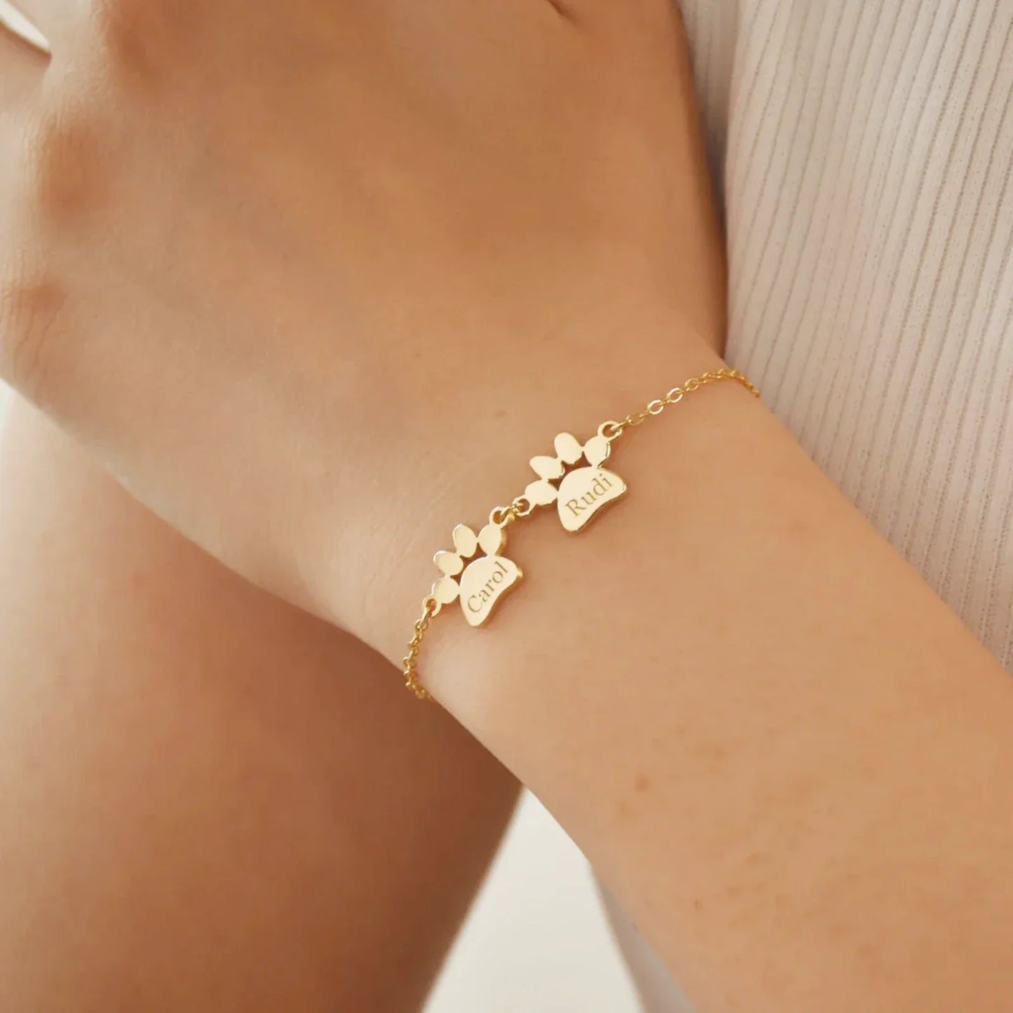 Goldenes Edelstahl-Armband mit Hundepfote