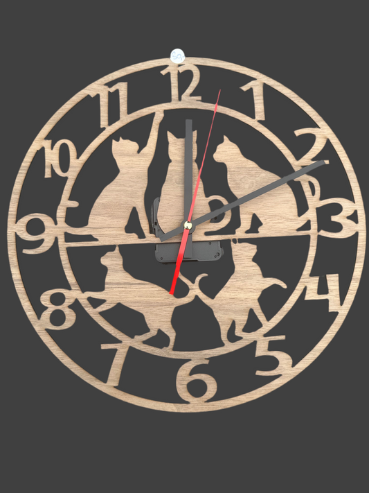 Wanduhr Katzen 290mm – Holz gelasert für Katzenliebhaber