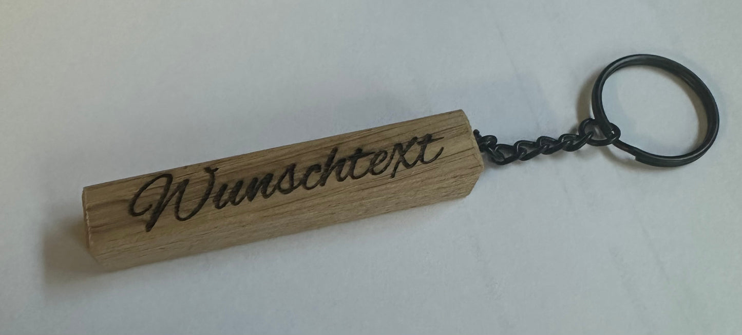 Schlüsselanhänger Holz Eiche oder Buche 70mm Länge 13x13mm Wunschtext und oder LOGO