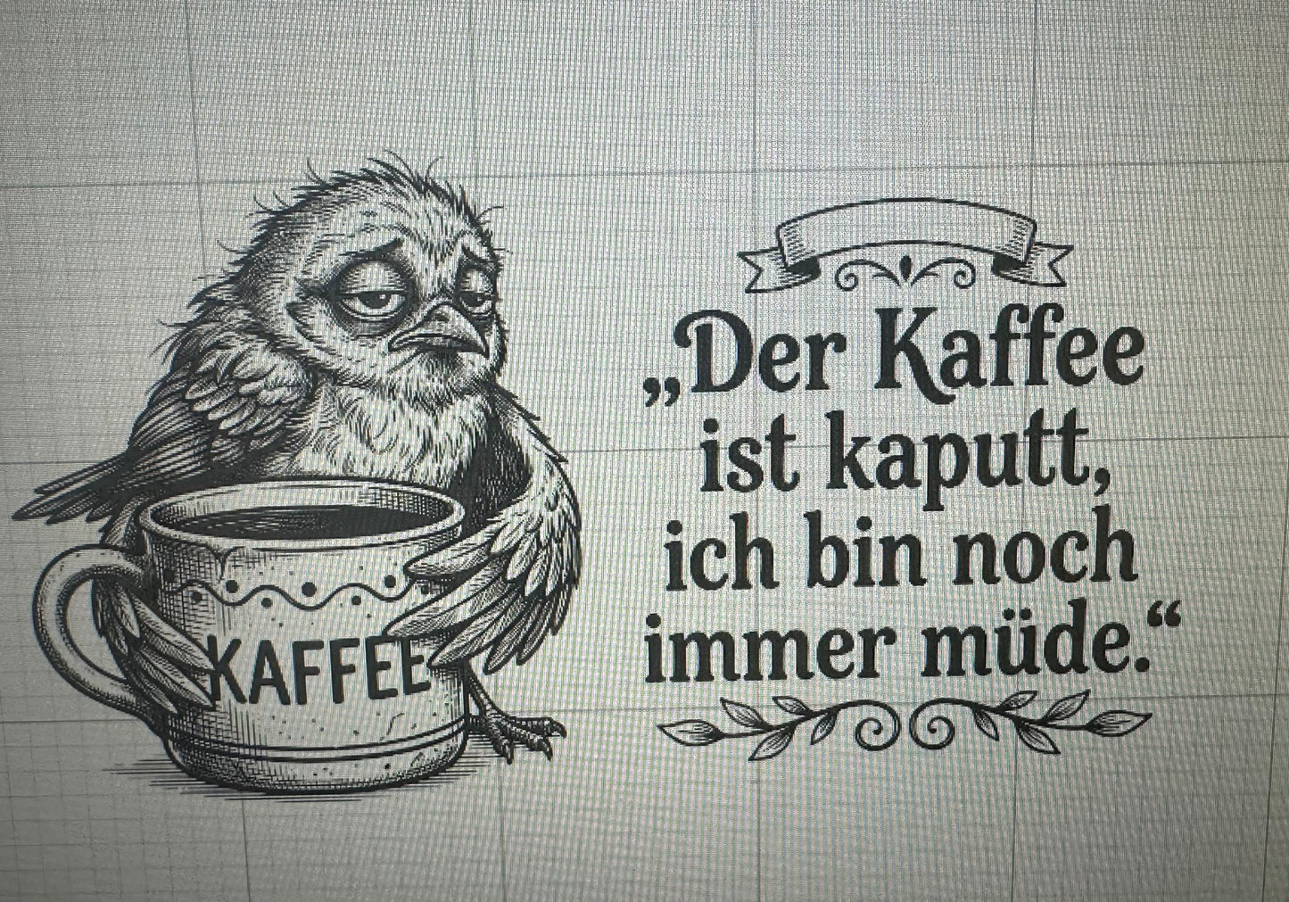 Vesper Brettchen Buche massiv "Kaffee ist kaputt, ich bin immer noch Müde". 260x150mm