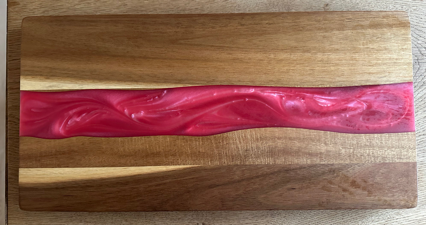 Teak Holz Servierbrett mit River Epoxidharz grün/blau oder pink 460x230mm