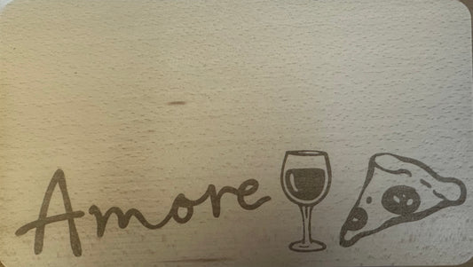 Buche Vesper Brettchen "Amore" mit Rotweinglas & Pizzastück 255x150mm