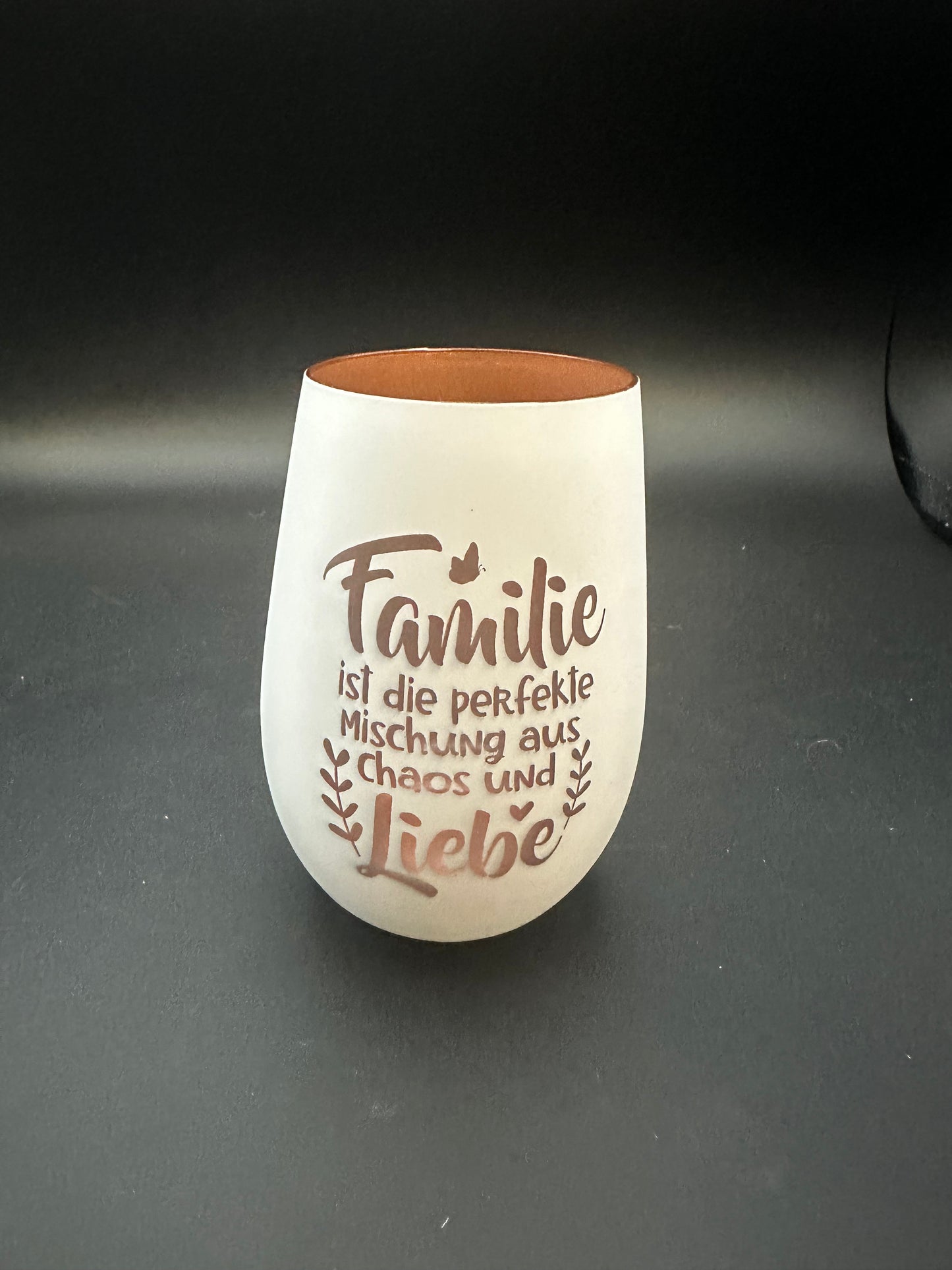 Stölzle Glaswindlicht weiß/Bronze 465ml Motiv "Familie/Liebe"