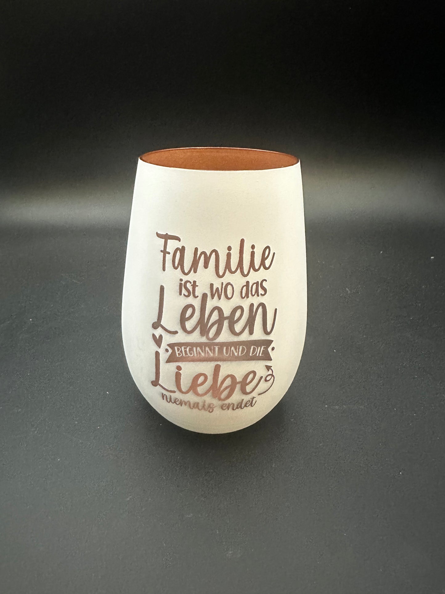 Stölzle Glaswindlicht weiß/Bronze 465ml Motiv "Familie/Liebe"