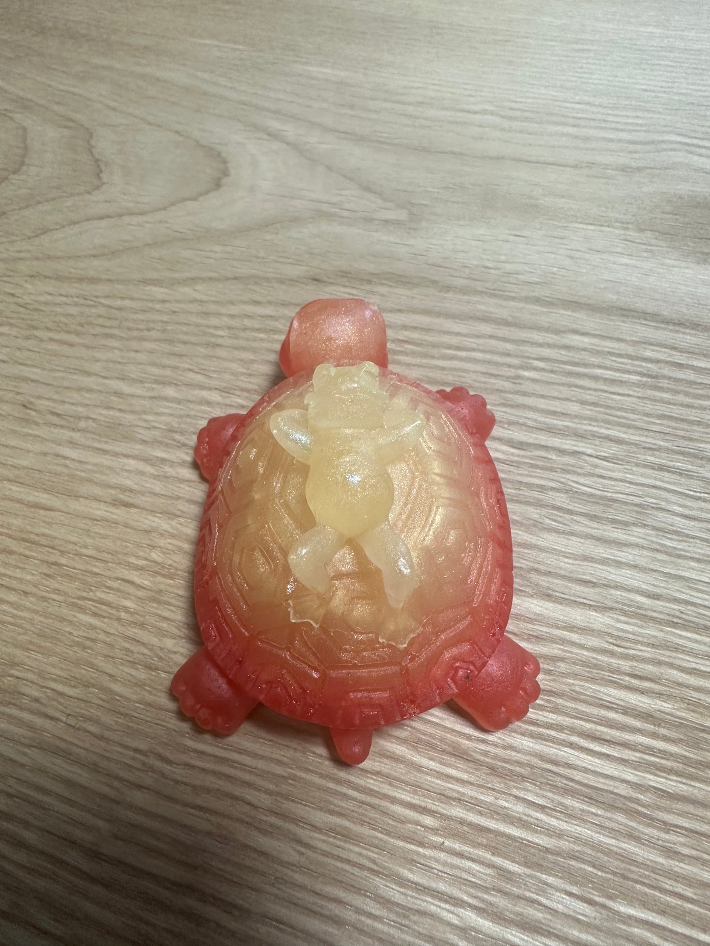 Epoxydharz Schildkröte mit Frosch auf dem Rücken 80x60mm Unikat Deko Artikel