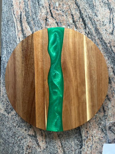 Akazienholz Servierbrett rund 250mm incl. grünem Epoxidharz