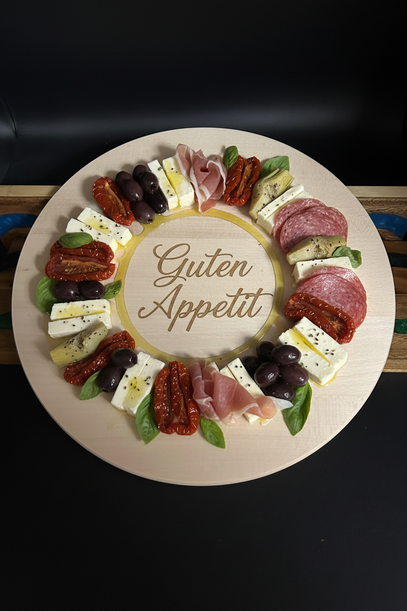 Ahorn Brett „Guten Appetit" als Antipasti-Teller
