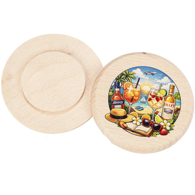 Bierdeckel aus FSC® Buchenholz – Sommer-/Urlaubsmotiv im Buntdruck