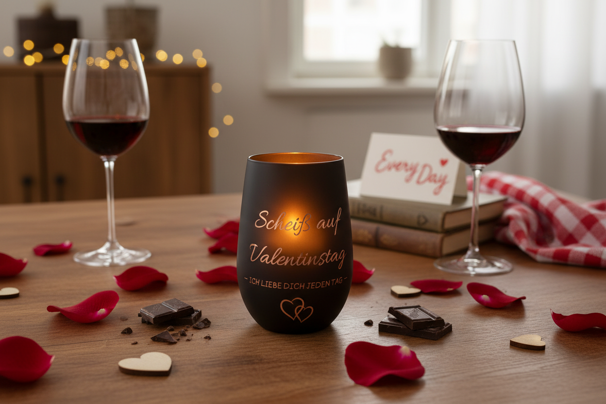 Dekoratives Stölzle Windlicht Valentinstag mit Dekoration