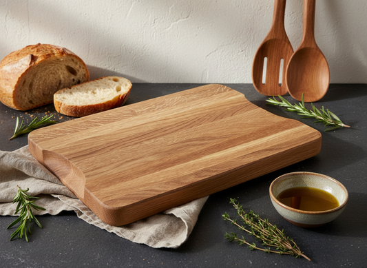 Dekorierter Hackblock Eiche mit Griffmulden