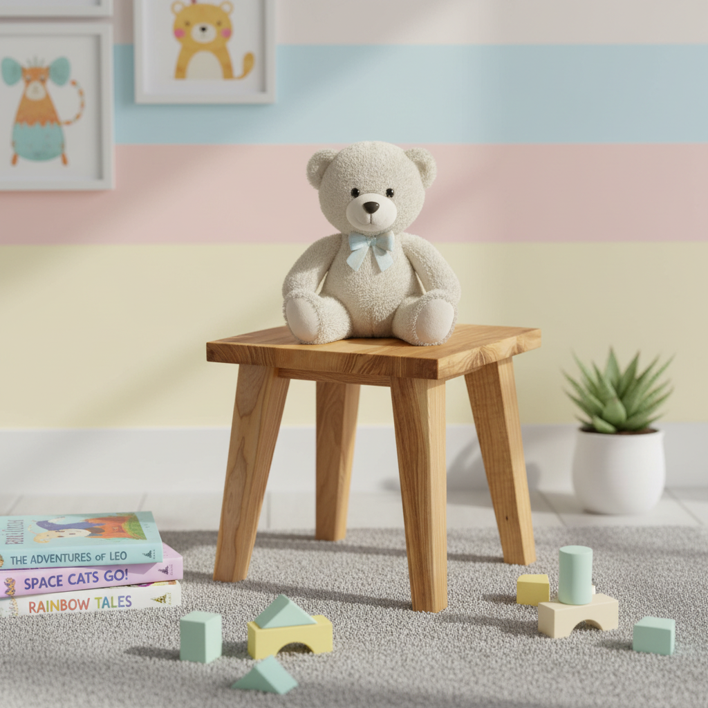 Dekorierter Kinderhocker aus Eschenholz