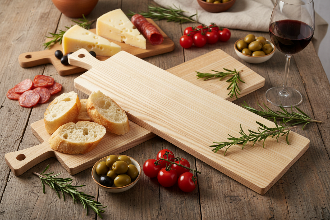 Dekoriertes Baguettebrett und Tapasbrett