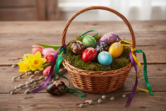 Dekoriertes Osterei-Set Lindenholz