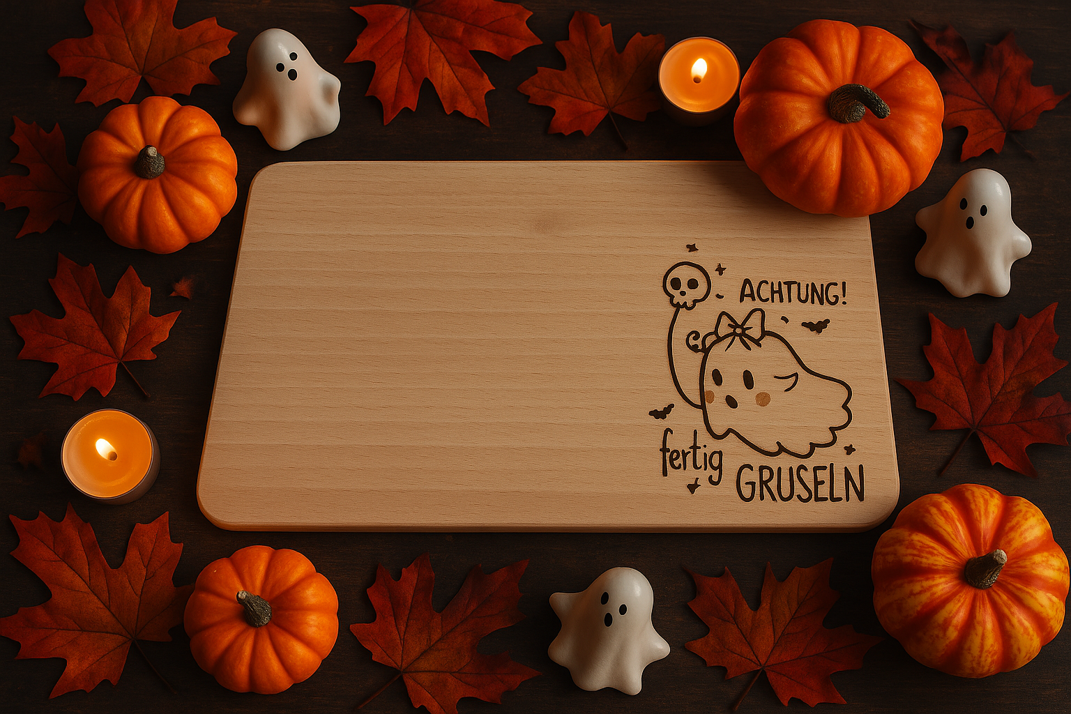 Dekoriertes Vesper Brettchen Halloween "Achtung fertig gruseln"