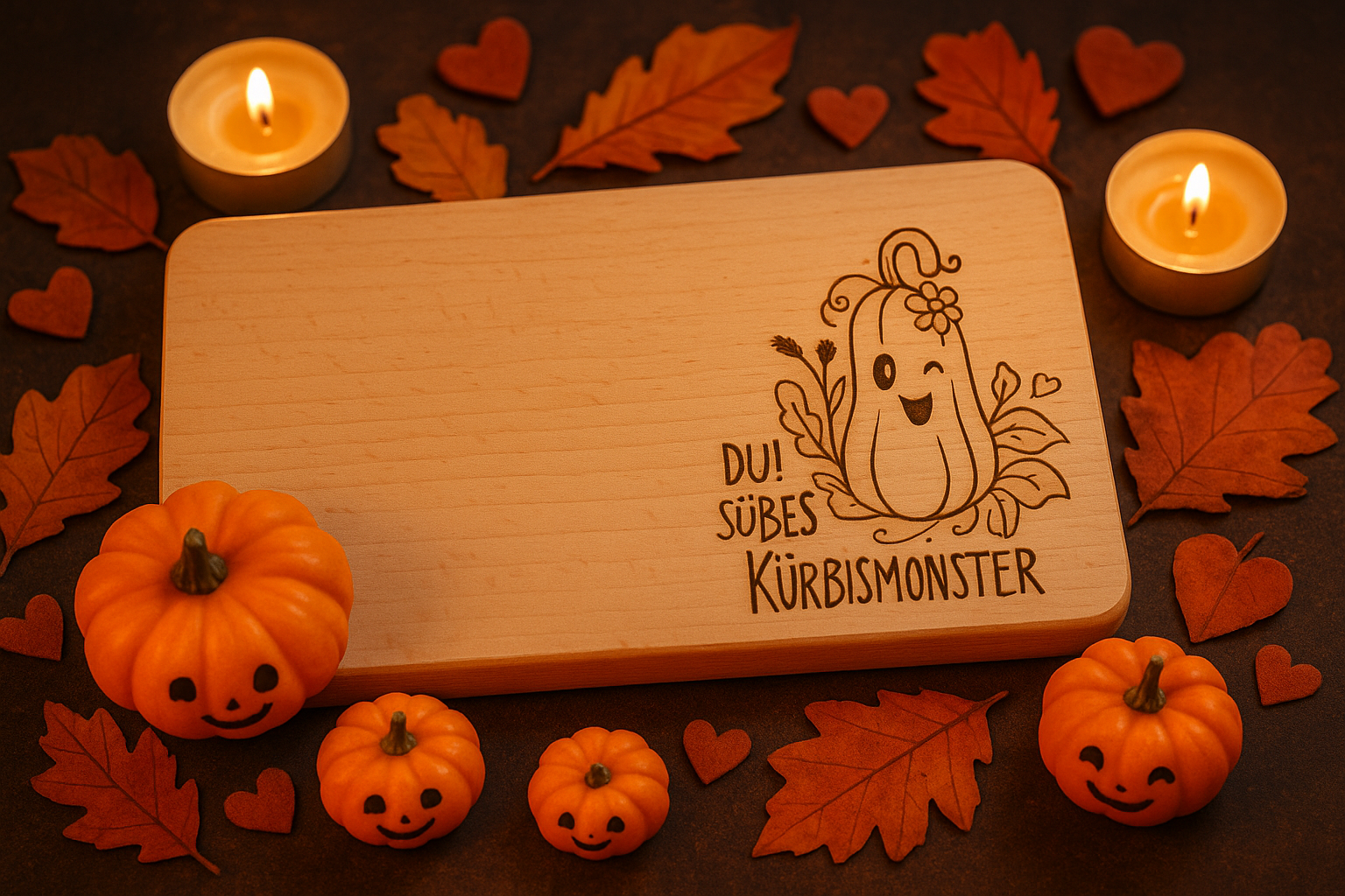 Dekoriertes Vesper Brettchen Halloween "Du süßes Kürbismonster"