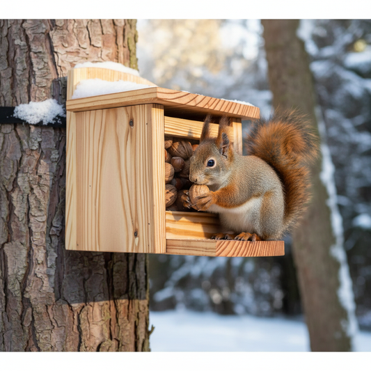 Eichhörnchen beim Nussspender
