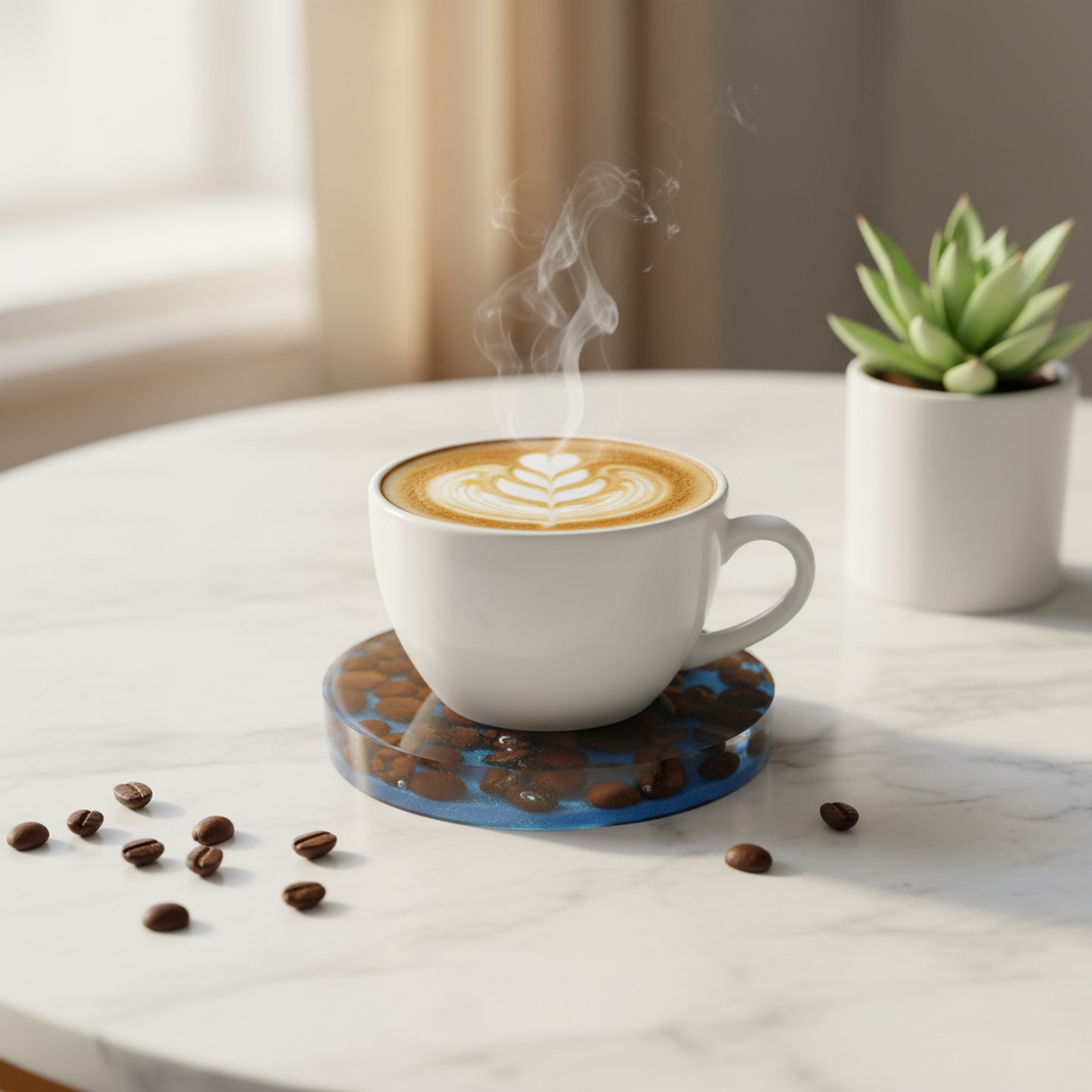 Epoxidharz-Untersetzer mit Kaffeebohnen Lifestyle
