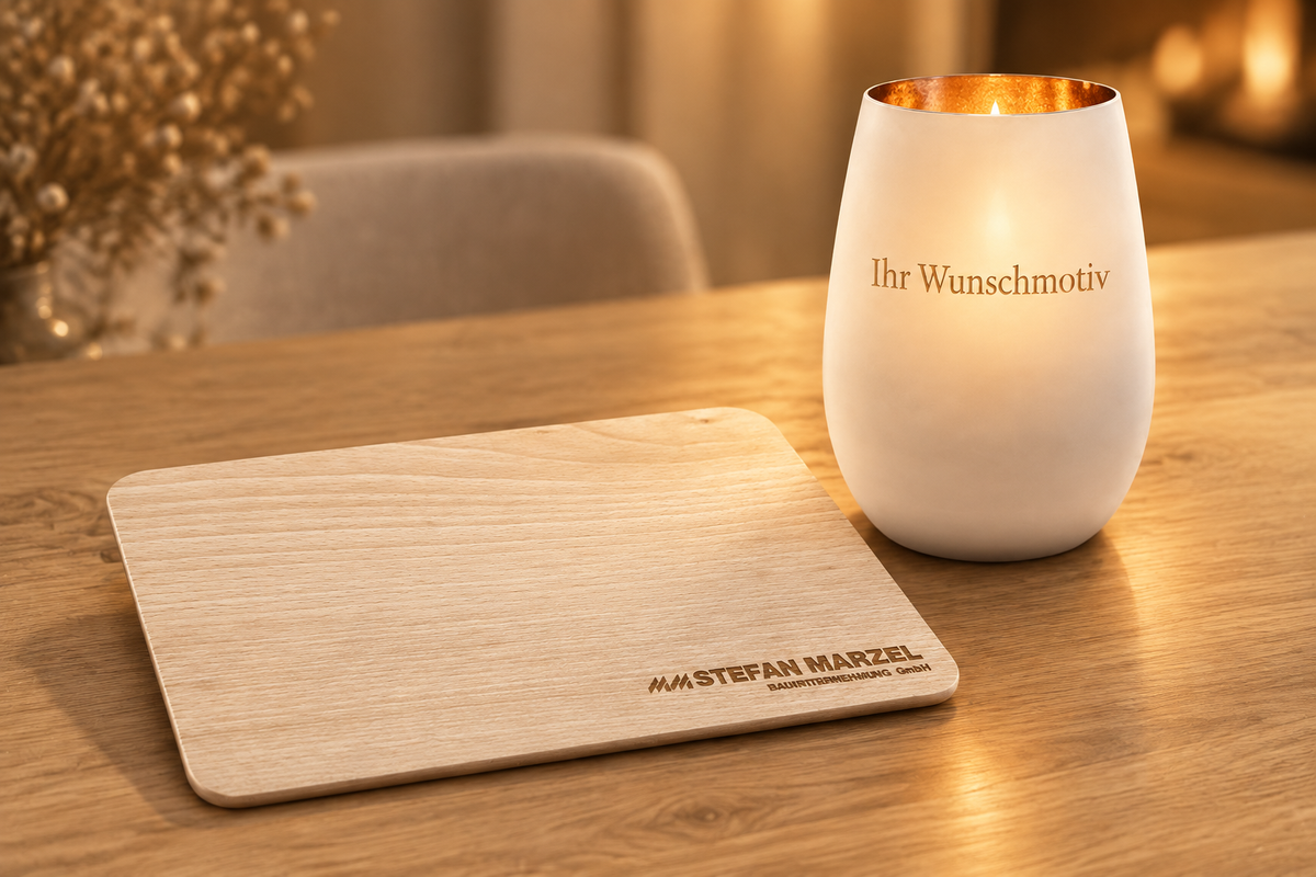Genuss & Licht Set mit Vesperbrettchen und Windlicht
