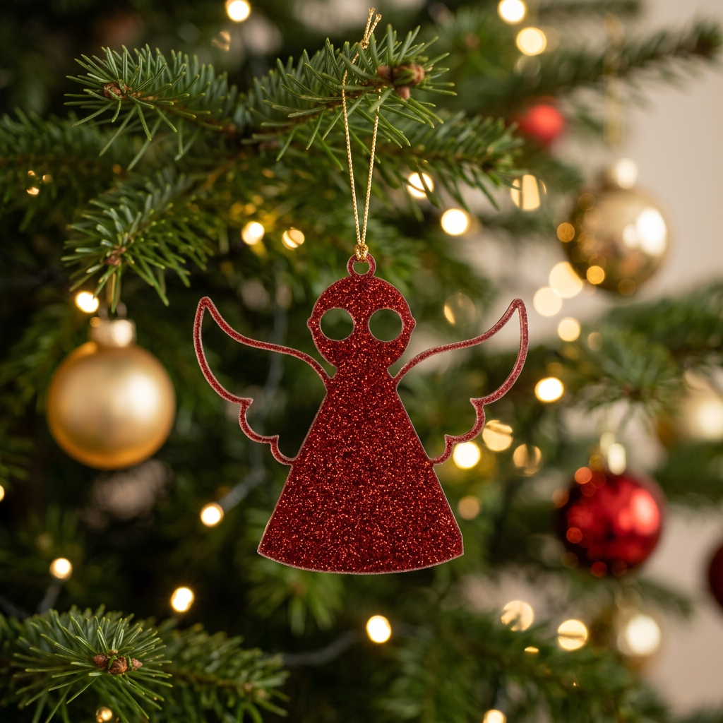 Glitzer-Engel am festlich dekorierten Weihnachtsbaum