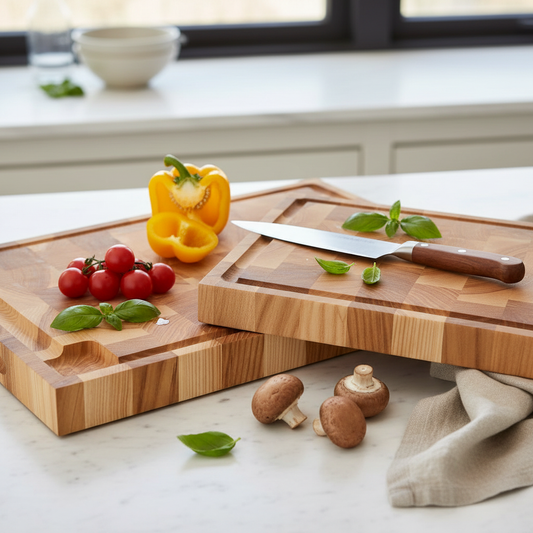 Hackblock aus Stirnholz-Esche - dekoriert