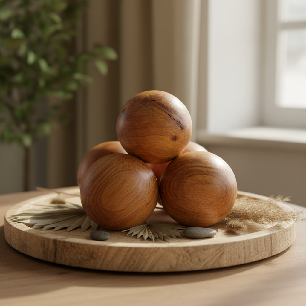 Handgefertigte Holzkugeln aus Eiche - Gruppen-Arrangement