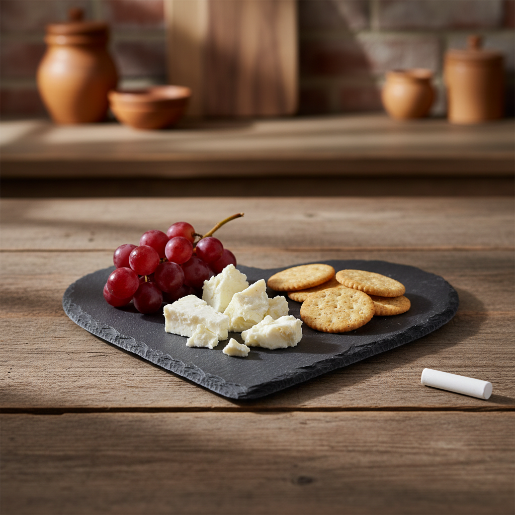 Herzförmige Schieferplatte 20x20 cm dekoriert