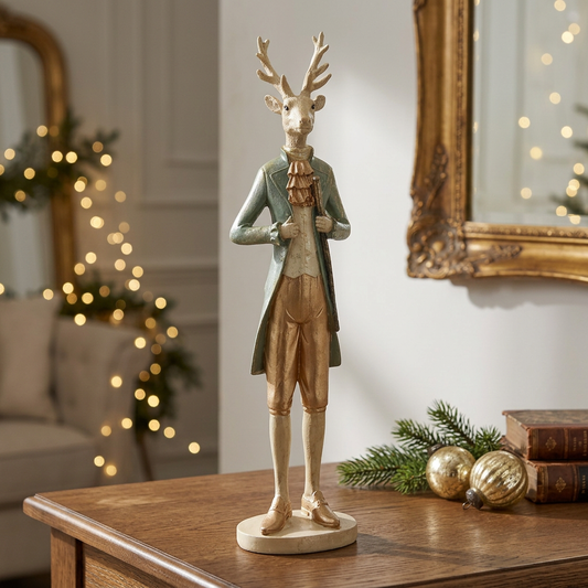 Hirsch im Barockkostüm in eleganter Weihnachtsdekoration